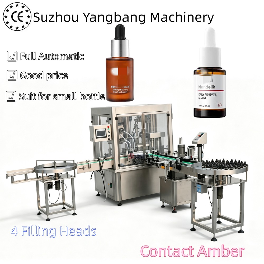 Y4 Nueva imagen principal para aceites esenciales 2_Copy Máquina llenadora lineal fiable de 4 cabezales para aceites esenciales, máquina llenadora de líquidos en botellas de vidrio cosméticas, línea profesional de belleza
