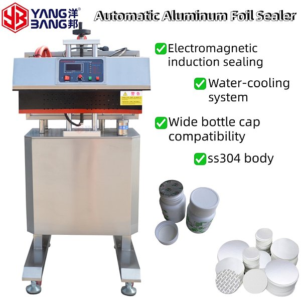 Máquina selladora de papel de aluminio YB-LF70 totalmente automática, de rendimiento estable, ampliamente utilizada para el sellado de botellas de plástico en diversas industrias
