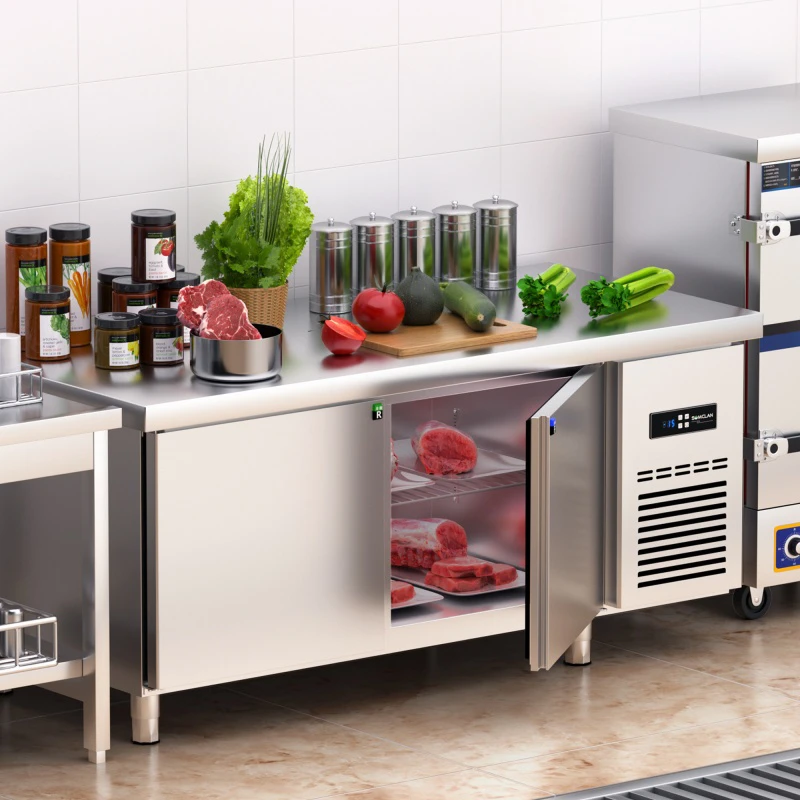 Commercial Stainless Steel No Frost Air Cooling Prep Table | Full Chiller, Full Freezer & Dual Temp Worktop Chiller
