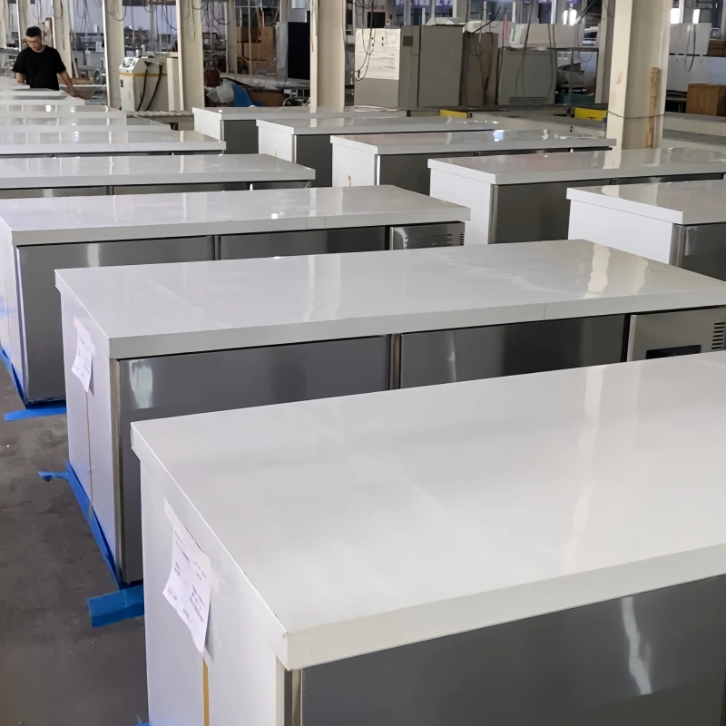 Commercial Stainless Steel No Frost Air Cooling Prep Table | Full Chiller, Full Freezer & Dual Temp Worktop Chiller