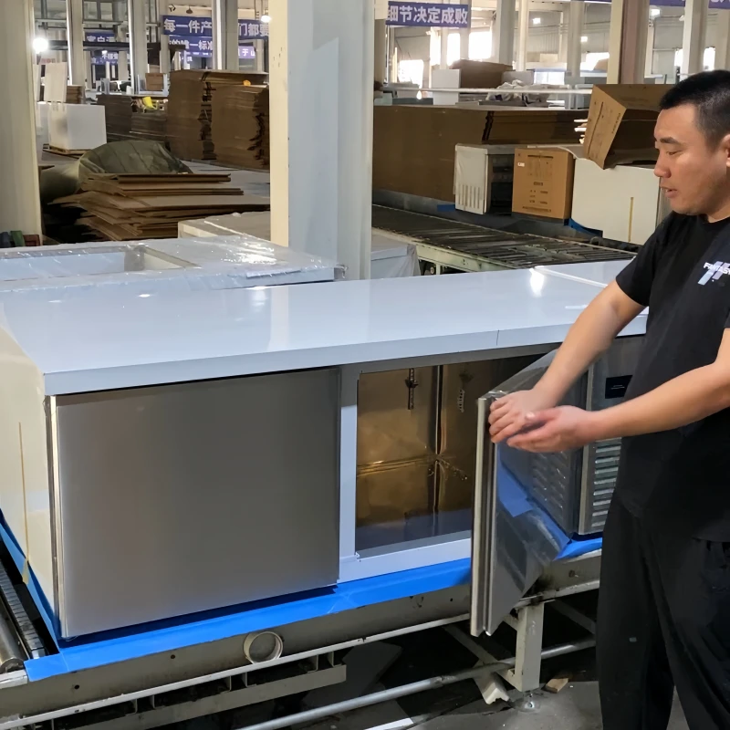 Commercial Stainless Steel No Frost Air Cooling Prep Table | Full Chiller, Full Freezer & Dual Temp Worktop Chiller