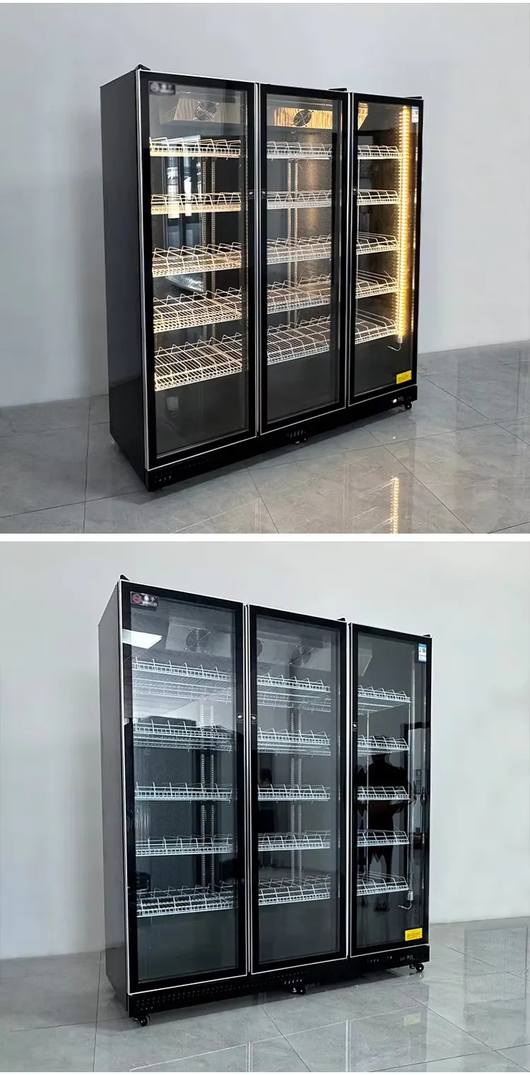 Commercial Triple Door Liquor Display Cooler, Refrigerated Wine Showcase for Bars