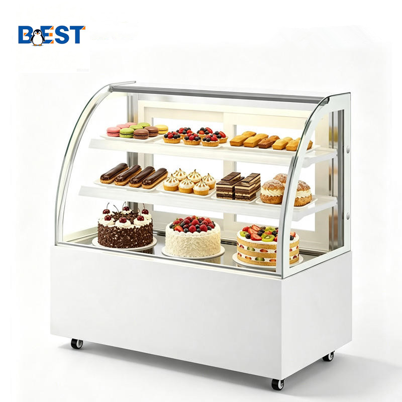Curved Glass Cake Showcase Refrigerator Air Cooled Anti-fog Commercial Bakery Dessert Display Chiller