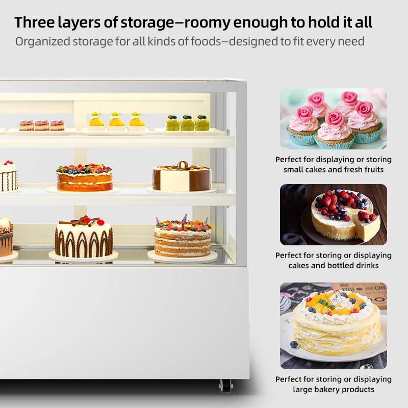 Curved Glass Cake Showcase Refrigerator Air Cooled Anti-fog Commercial Bakery Dessert Display Chiller
