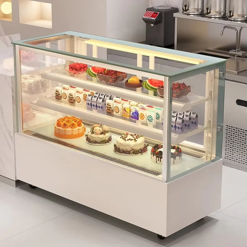 Straight Glass Cake Showcase Refrigerator Air Cooling Anti-fog Bakery Pastry Display Chiller