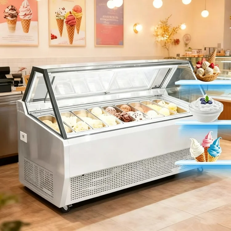（Sloped‑front style）Commercial Ice Cream Display Freezer for Dessert Shop