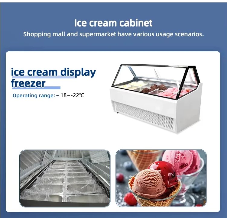 （Sloped‑front style）Commercial Ice Cream Display Freezer for Dessert Shop