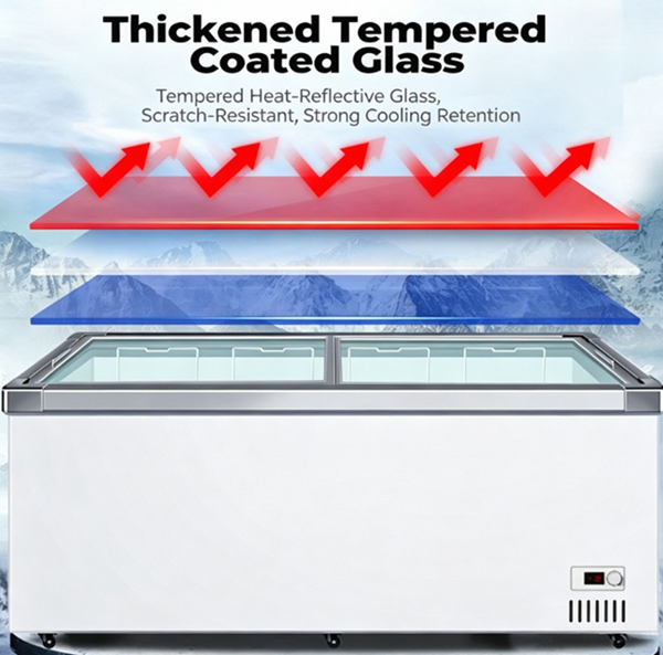 Commercial Supermarket Island Display Freezer | Sliding Glass Chest Freezer for Frozen Food & Ice Cream