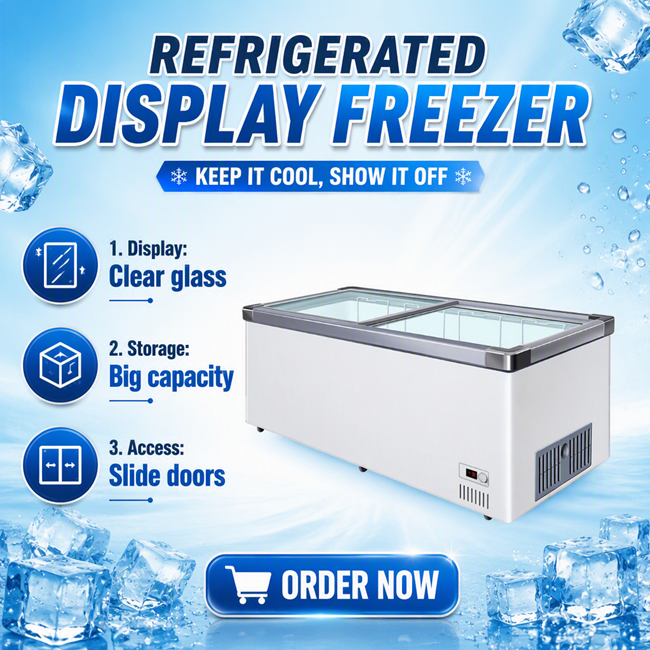 Commercial Supermarket Island Display Freezer | Sliding Glass Chest Freezer for Frozen Food & Ice Cream