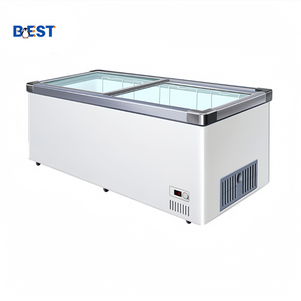 Commercial Supermarket Island Display Freezer | Sliding Glass Chest Freezer for Frozen Food & Ice Cream
