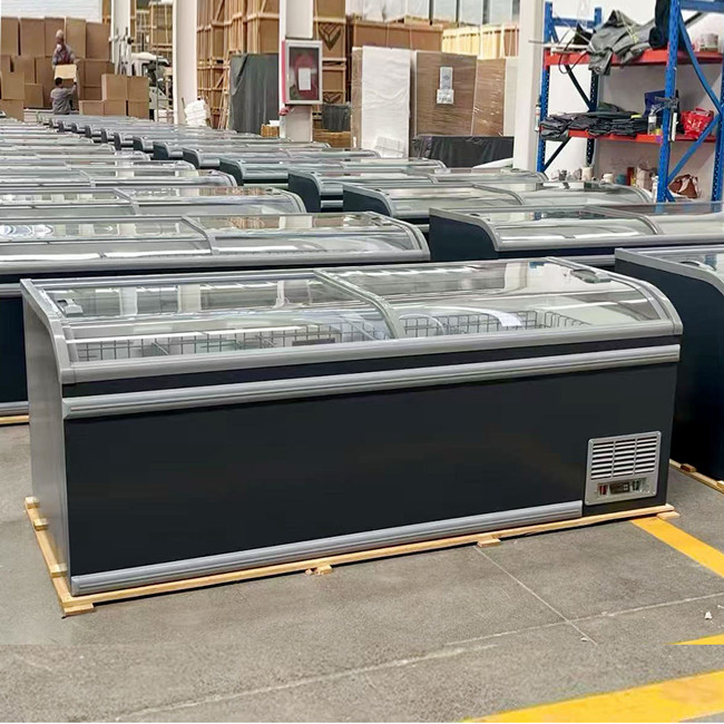 Curved Sliding Glass Lid Island Freezer
