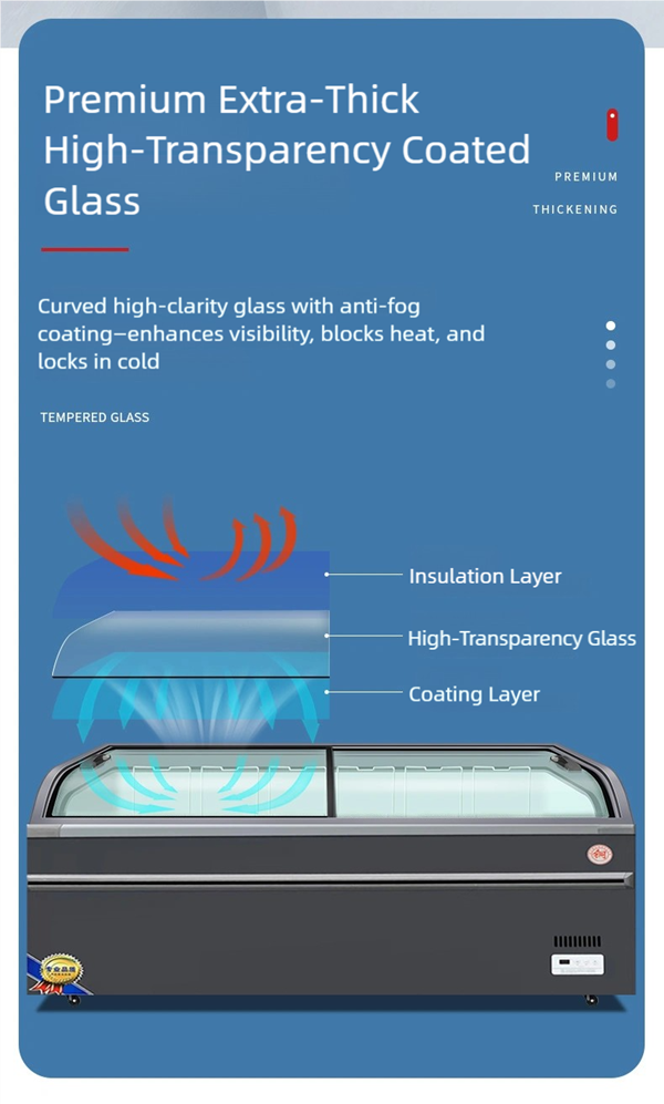 Curved Sliding Glass Lid Island Freezer