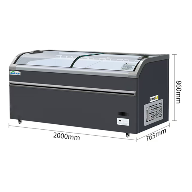 Curved Sliding Glass Lid Island Freezer