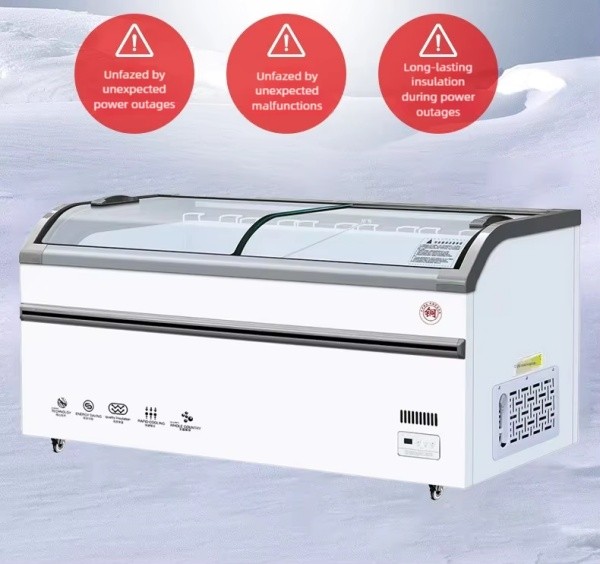 Curved Sliding Glass Lid Island Freezer