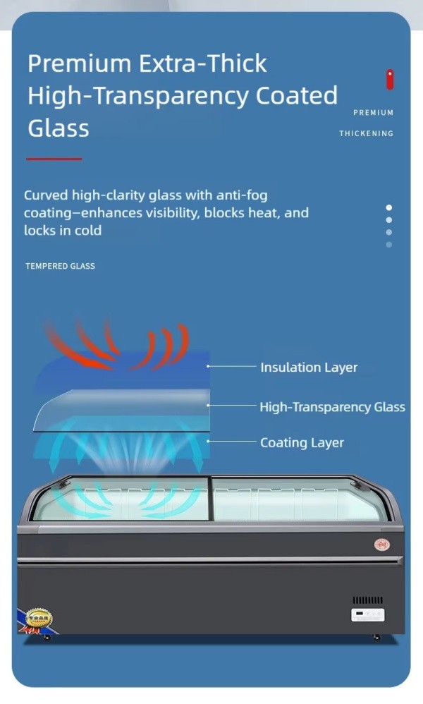 Curved Sliding Glass Lid Island Freezer
