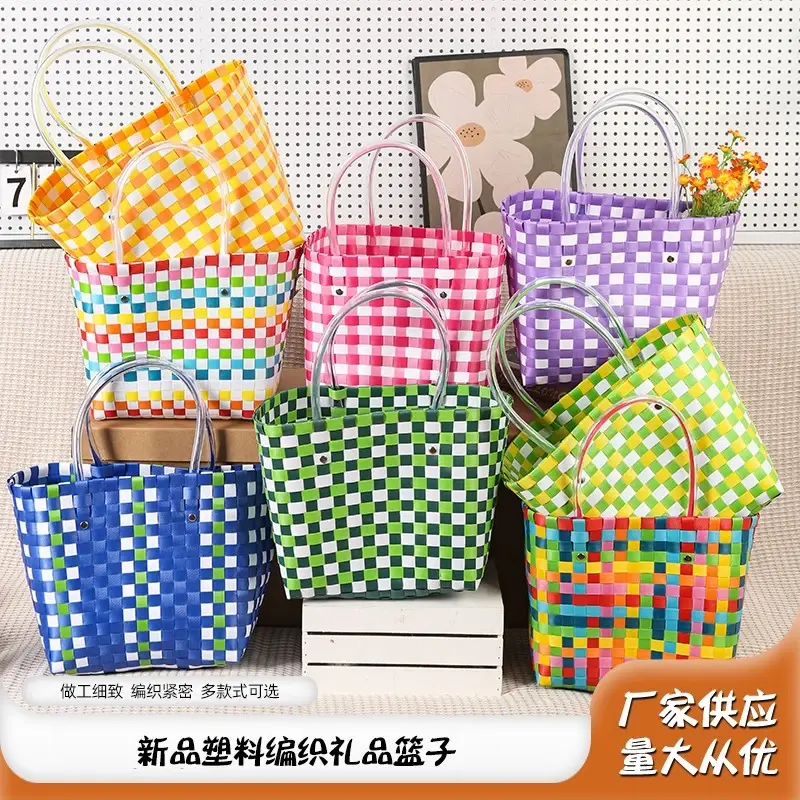 爽やかなスタイルの新型プラスチック編みギフトバスケット／ハンドバッグ／お土産バスケット、女性向けビーチバッグ／トートバッグ
