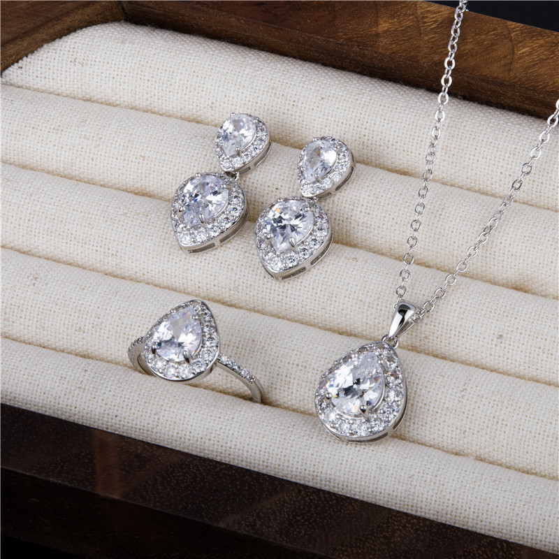 Bridal Teardrop CZ Jewelry Set Necklace Earrings Ring Wedding Jewelry Bridal Teardrop CZ Jewelry Set Necklace Earrings Ring Wedding Jewelry