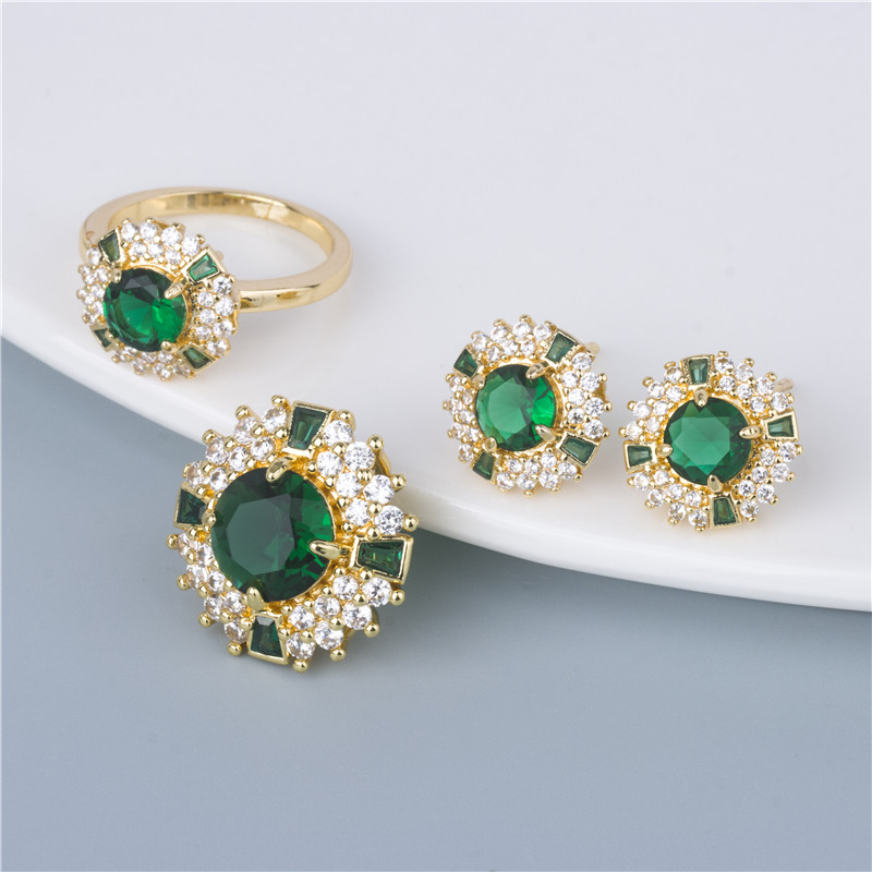 Vintage Gold Emerald Green Round Gemstone Jewelry Set Women Party Jewellery Vintage Gold Emerald Green Round Gemstone Jewelry Set Women Party Jewellery