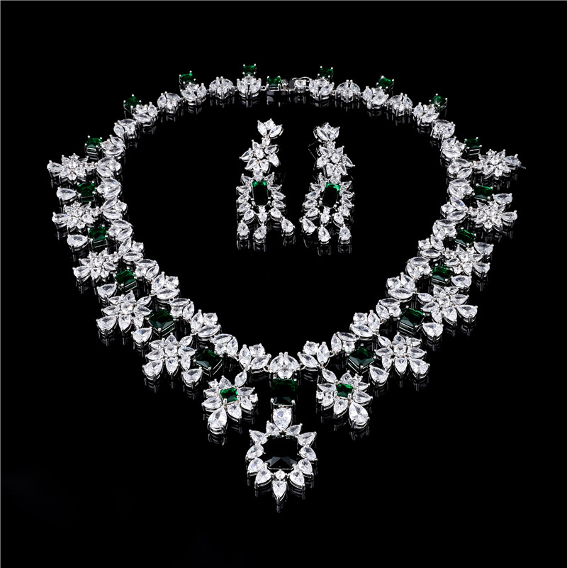Luxury Sapphire Blue CZ Bridal Jewelry Set | Necklace & Drop Earrings Luxury Sapphire Blue CZ Bridal Jewelry Set | Necklace & Drop Earrings