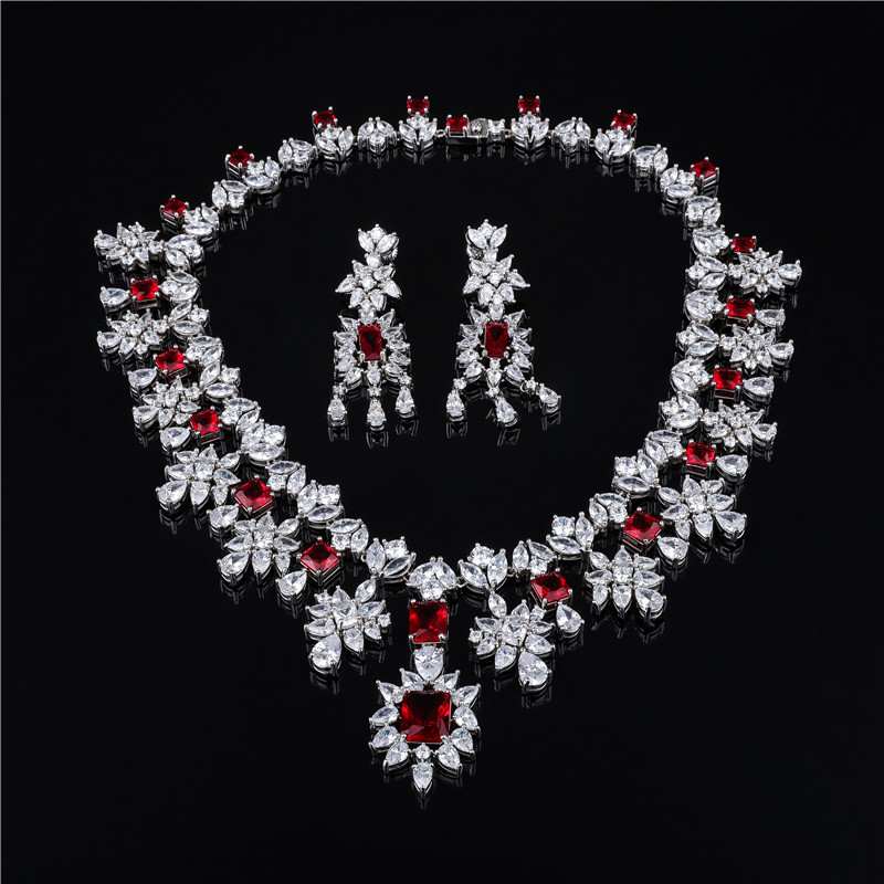 Luxury Sapphire Blue CZ Bridal Jewelry Set | Necklace & Drop Earrings