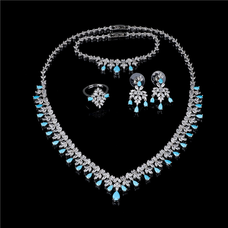 Serene Light Blue Sapphire-Color Crystal Necklace and Drop Earrings Set - Graceful Bridal Jewelry Serene Light Blue Sapphire-Color Crystal Necklace and Drop Earrings Set - Graceful Bridal Jewelry