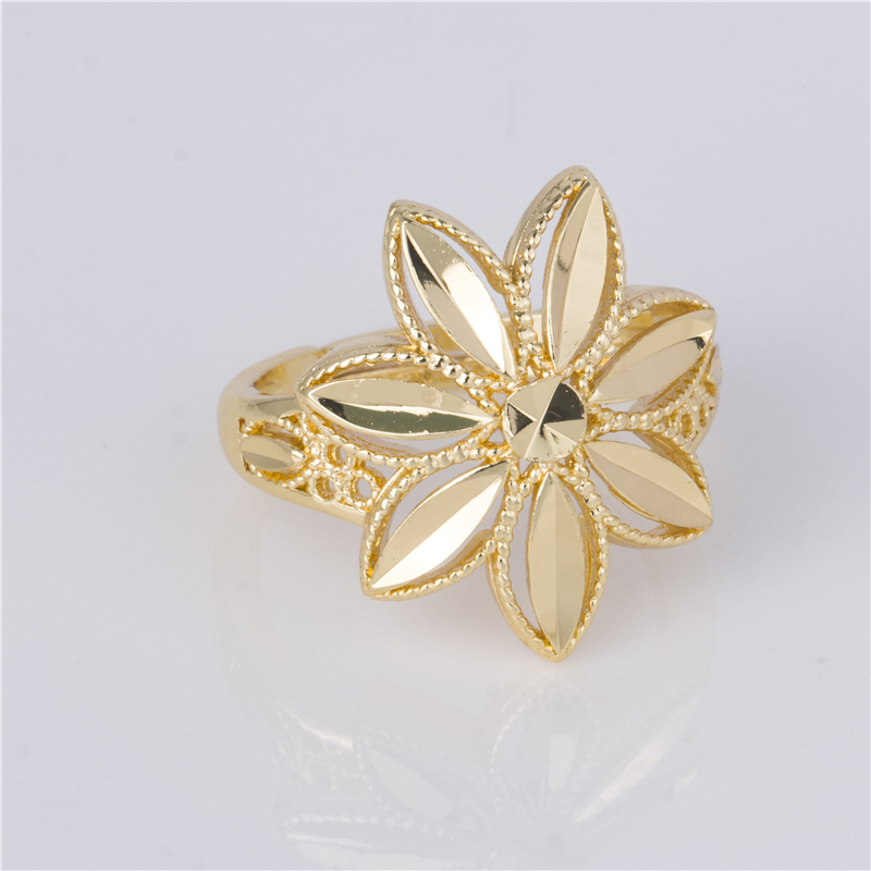 Gold Color Petal Flower Ring - Diamond Cut Adjustable Statement Ring Gold Color Petal Flower Ring - Diamond Cut Adjustable Statement Ring