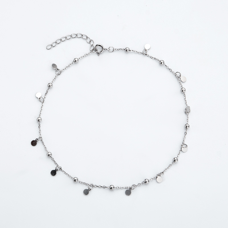 Dainty 925 Sterling Silver Beaded Anklet with Disc Charms - Minimalist Satellite Chain Ankle Bracelet for Women, Beach Summer Jewelry