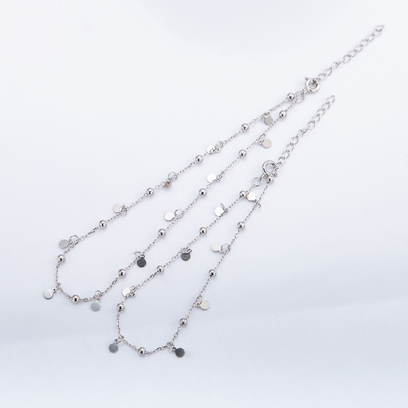 Dainty 925 Sterling Silver Beaded Anklet with Disc Charms - Minimalist Satellite Chain Ankle Bracelet for Women, Beach Summer Jewelry