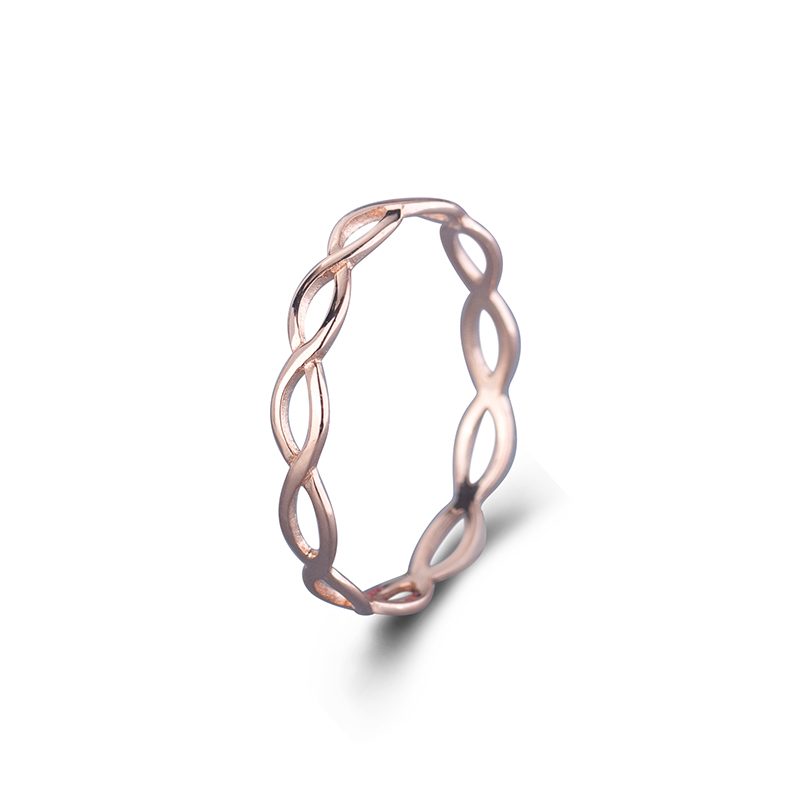 Rose Gold Twisted Rope Ring - 925 Sterling Silver Cable Twist Band, Dainty Stacking Ring for Women