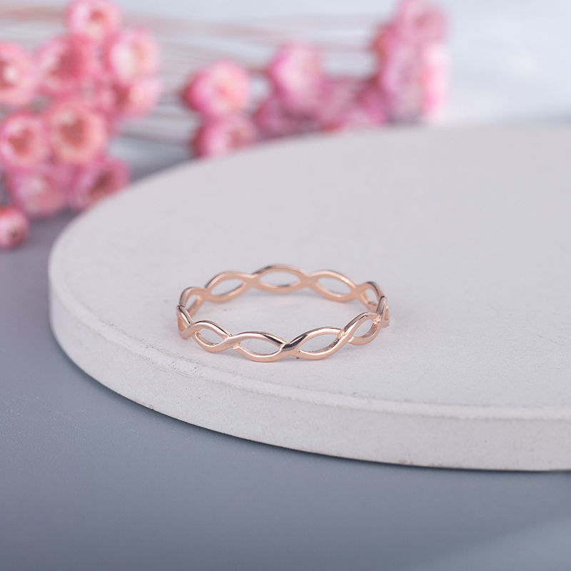 Rose Gold Twisted Rope Ring - 925 Sterling Silver Cable Twist Band, Dainty Stacking Ring for Women