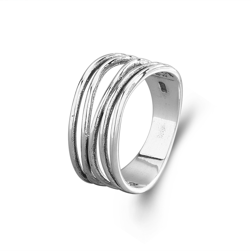 925 Sterling Silver Multi-Line Ring - Polished Triple Band Crossover, Modern Minimalist Jewelry for Women