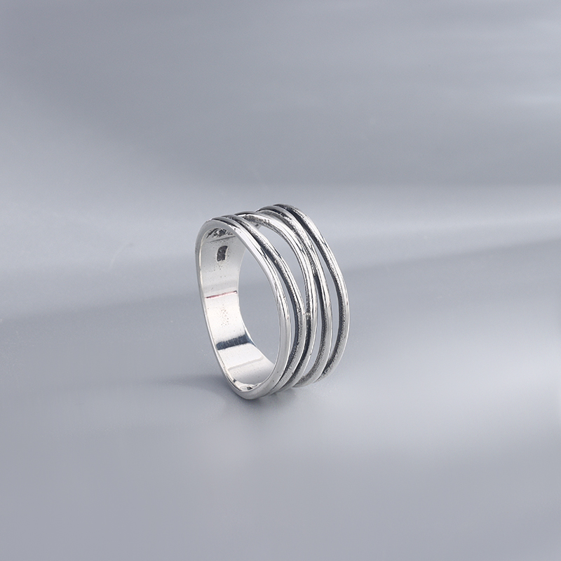 925 Sterling Silver Multi-Line Ring - Polished Triple Band Crossover, Modern Minimalist Jewelry for Women