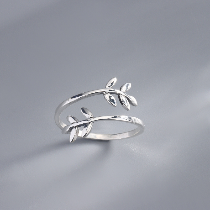 925 Sterling Silver Olive Leaf Ring - Wrap-Around Wreath Band, Botanical Nature Jewelry Gift for Women