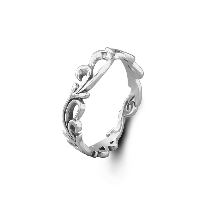 925 Sterling Silver Swirl Band Ring - Openwork Wave Filigree Texture, Vintage Style Jewelry for Women
