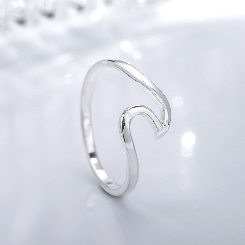 925 Sterling Silver Open Wave Ring - Minimalist S-Curve Cuff Band in Silver, Gold or Rose Gold, Modern Jewelry for Women