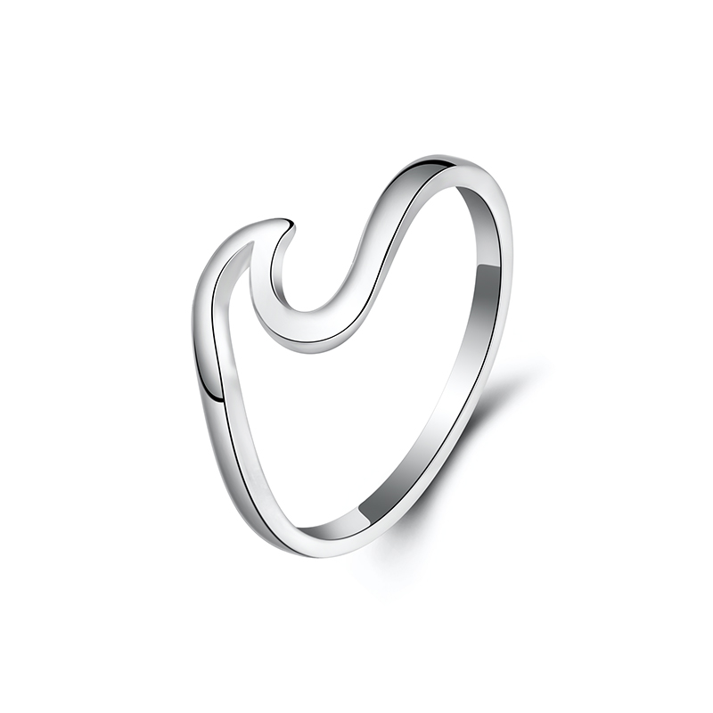 925 Sterling Silver Open Wave Ring - Minimalist S-Curve Cuff Band in Silver, Gold or Rose Gold, Modern Jewelry for Women