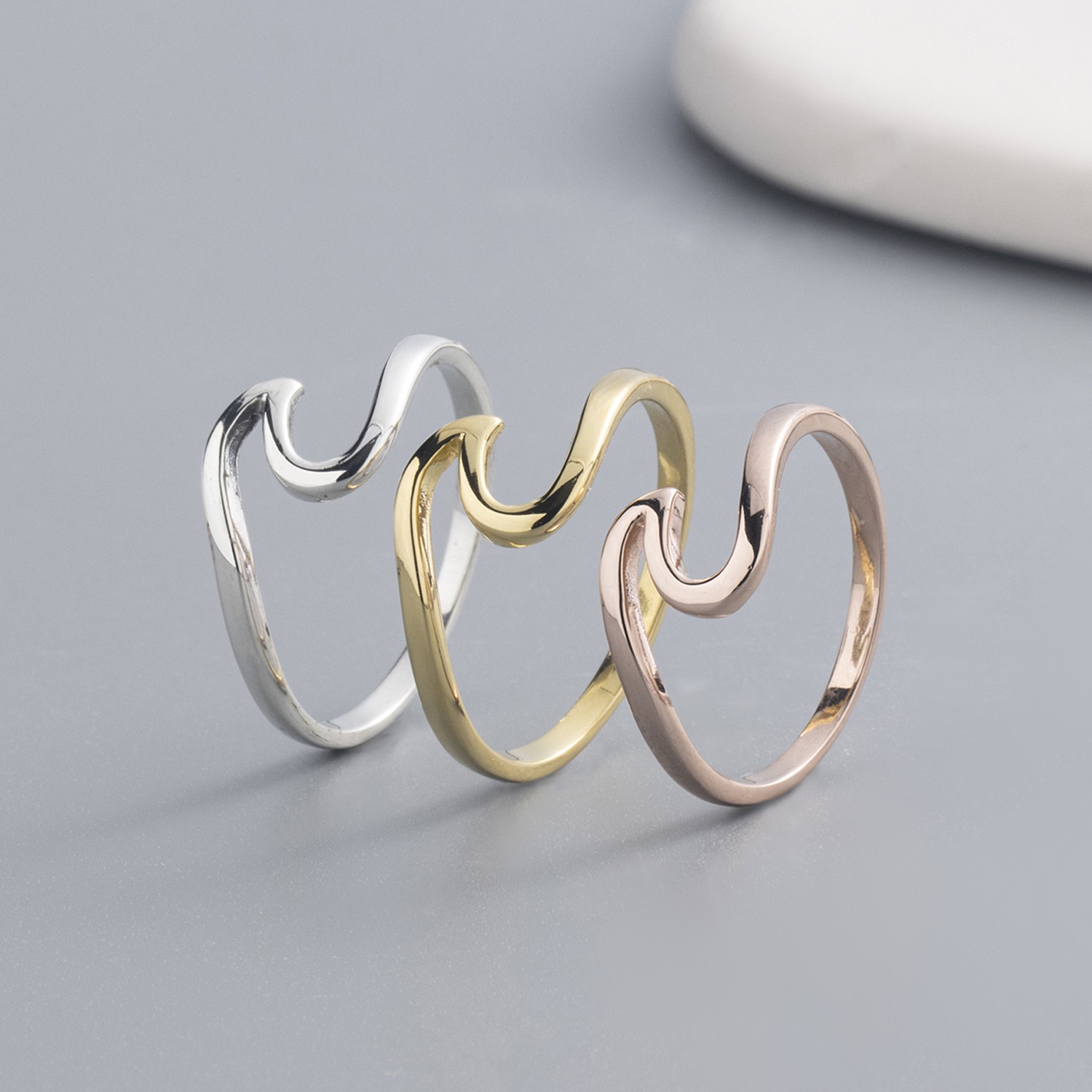 925 Sterling Silver Open Wave Ring - Minimalist S-Curve Cuff Band in Silver, Gold or Rose Gold, Modern Jewelry for Women