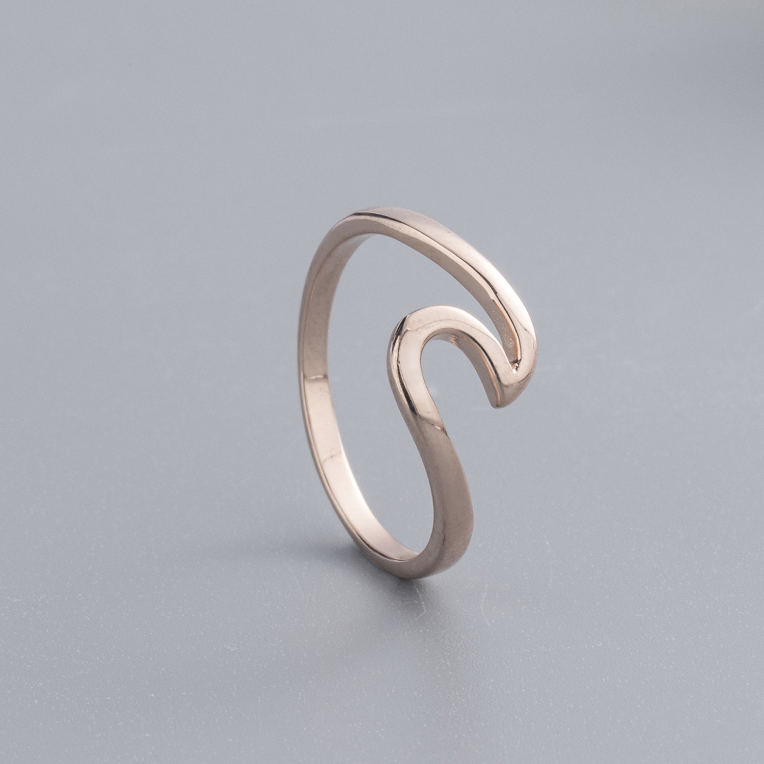 925 Sterling Silver Open Wave Ring - Minimalist S-Curve Cuff Band in Silver, Gold or Rose Gold, Modern Jewelry for Women