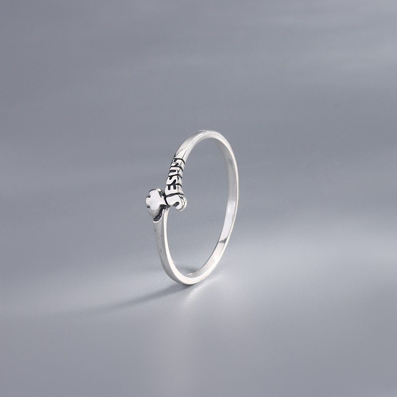 925 Sterling Silver Faith Ring - Jesus Cross Dainty Band, Christian Religious Jewelry Gift for Women