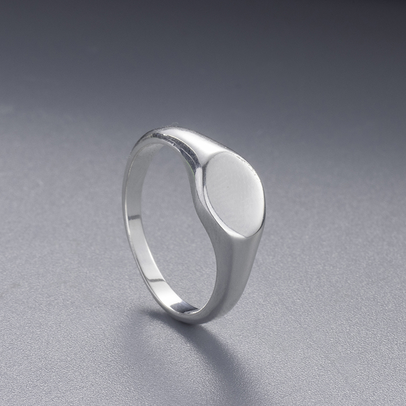 925 Sterling Silver Oval Signet Ring - Classic Polished Flat-Top Band, Engravable Jewelry for Women and Men