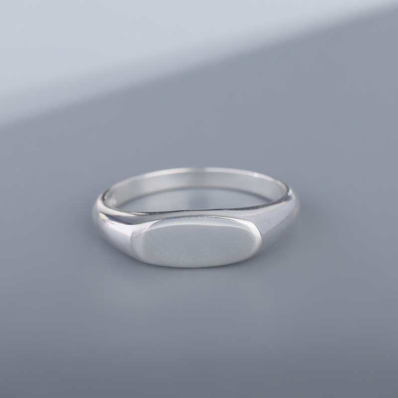 925 Sterling Silver Slim Signet Ring - Low-Dome Minimalist Band, Everyday Layering Jewelry for Women