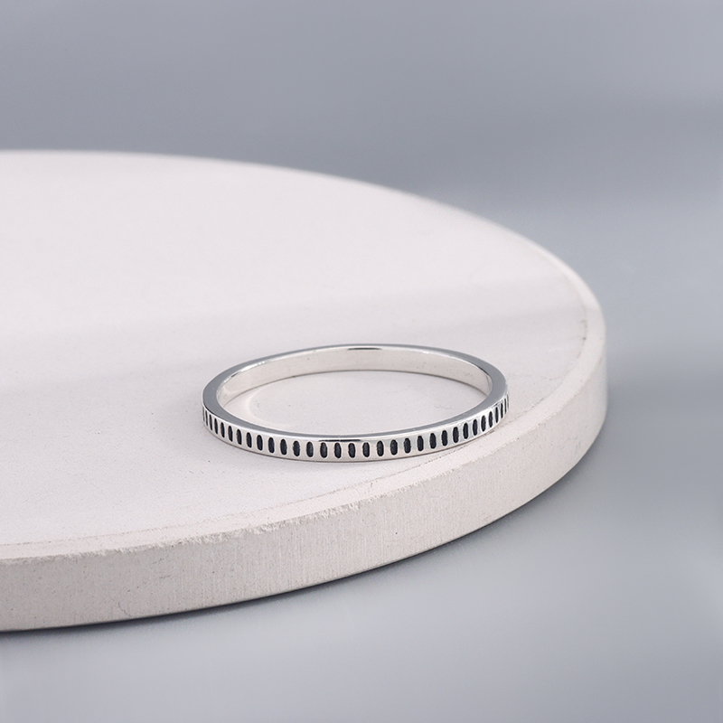 925 Sterling Silver Beaded Band Ring - Thin Milgrain Dotted Stacking Ring, Dainty Everyday Jewelry for Women