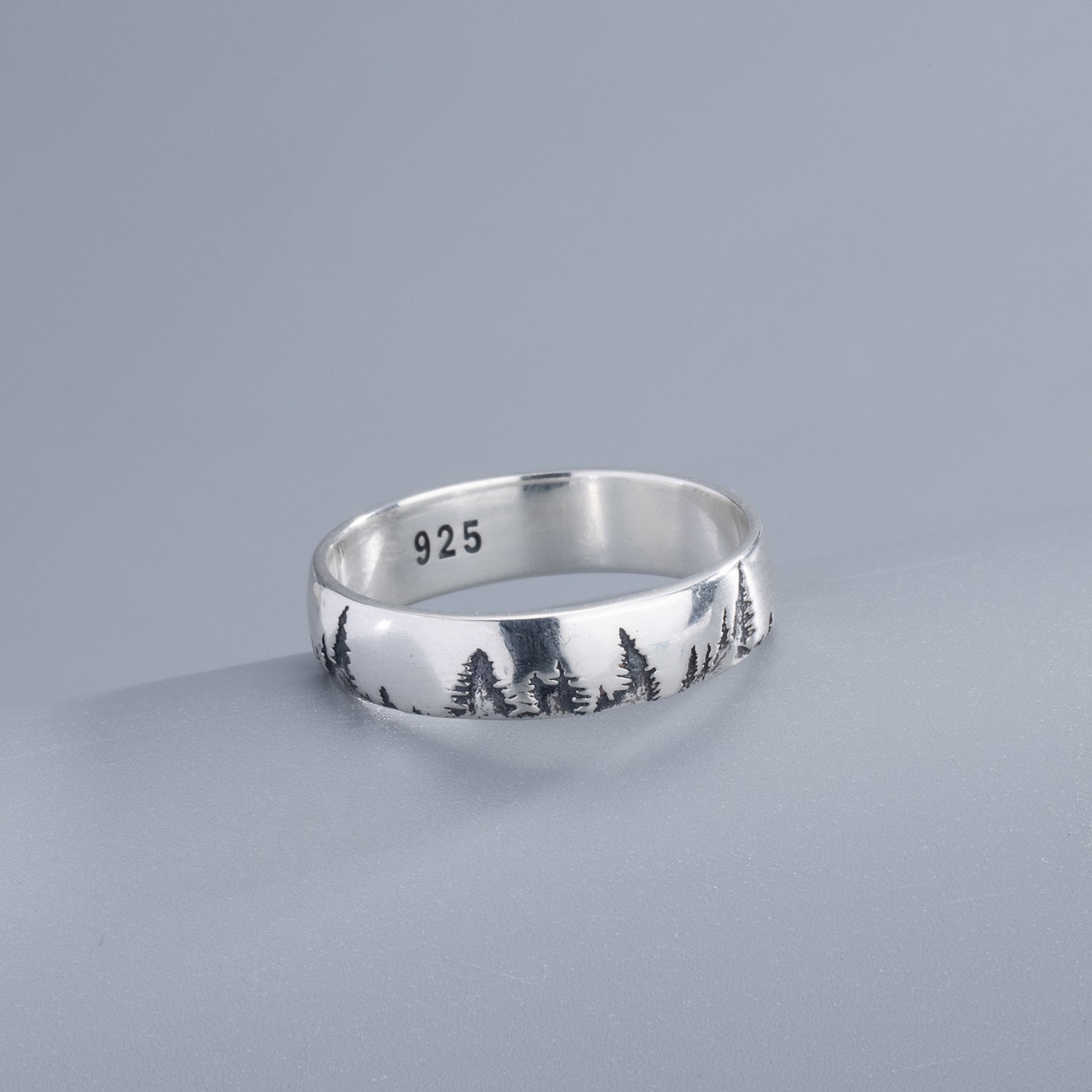 925 Sterling Silver Mountain Ring - 4mm Engraved Peak Band, Outdoor Nature Jewelry Gift for Her and Him