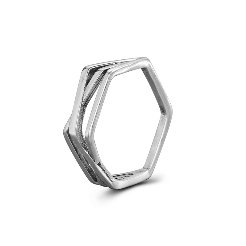 925 Sterling Silver Hexagon Ring - Geometric Angular Band, Modern Minimalist Jewelry for Women 925 Sterling Silver Hexagon Ring - Geometric Angular Band, Modern Minimalist Jewelry for Women