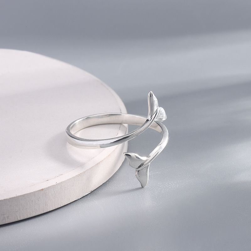 925 Sterling Silver Mermaid Tail Ring - Open Adjustable Ocean Band, Beach Summer Jewelry for Women