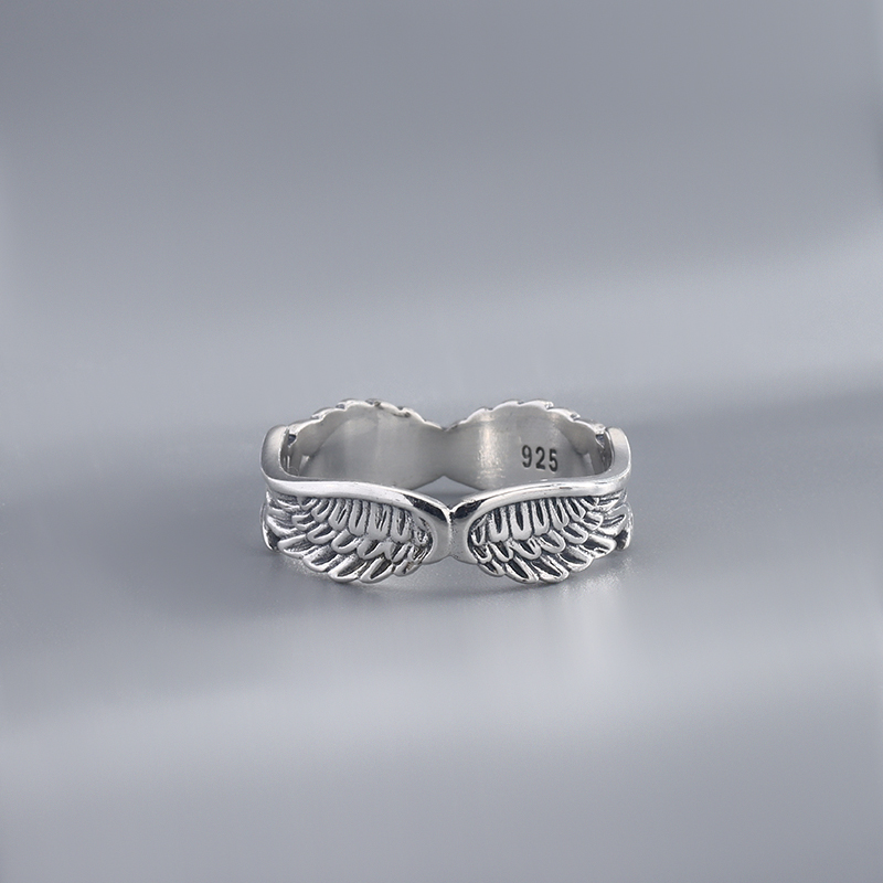 925 Sterling Silver Wide Band Ring - Feather Textured Boho Statement Ring for Women