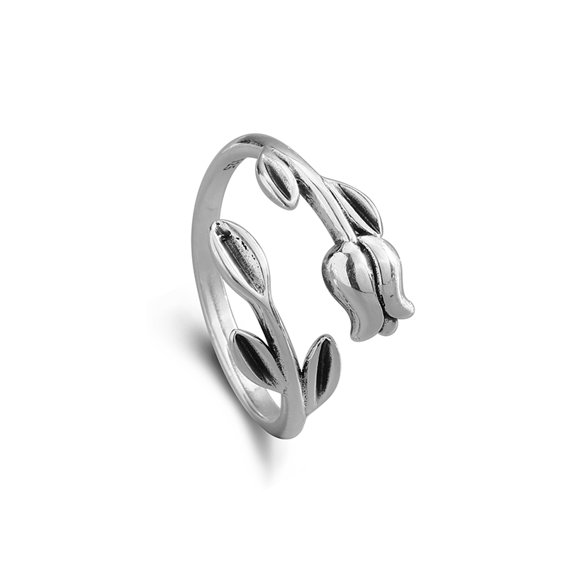925 Sterling Silver Tulip Ring - Double Blossom Open Band, Romantic Floral Jewelry Gift for Women 925 Sterling Silver Tulip Ring - Double Blossom Open Band, Romantic Floral Jewelry Gift for Women