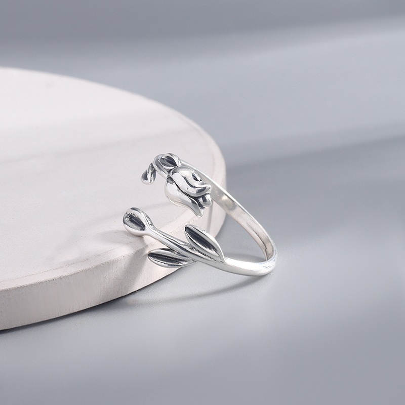 925 Sterling Silver Tulip Ring - Double Blossom Open Band, Romantic Floral Jewelry Gift for Women