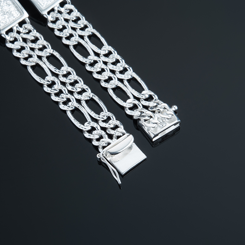 Men's 925 Sterling Silver ID Bracelet - Figaro Chain with Engravable Plate, Classic Jewelry Gift for Him