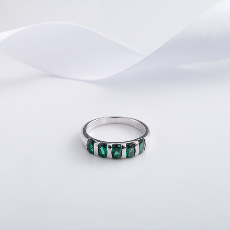 925 Sterling Silver Green Stone Ring - Princess Cut Channel Band, May Birthstone Jewelry for Women